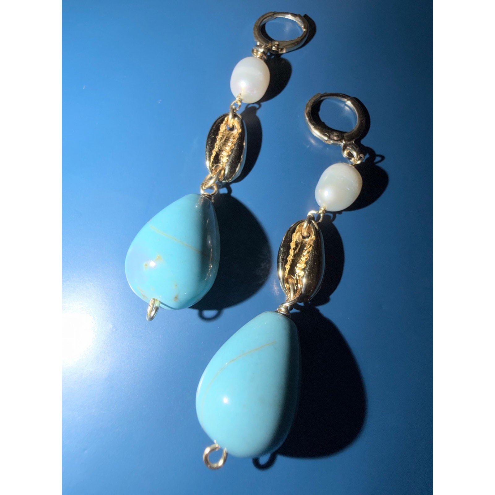 Mayamar 24k Gold Plated And Turquoise Drop Earrings With Cultured Pearl